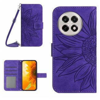 Skin Feel Sun Flower Embossed Leather Phone Case with Lanyard, For OnePlus 13R, For OnePlus 13