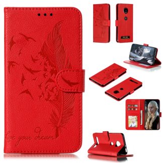 Feather Pattern Litchi Texture Horizontal Flip Leather Case with Wallet & Holder & Card Slots, For Motorola Moto Z4 Play