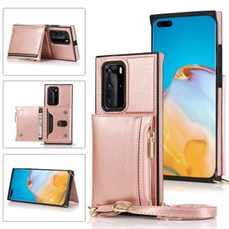 Square Zipper Wallet Bag TPU+PU Back Cover Case with Holder & Card Slots & Wallet & Cross-body Strap, For Huawei P40 Pro