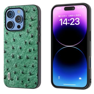 ABEEL Genuine Leather Ostrich Texture Phone Case, For iPhone 16 Pro Max, For iPhone 16 Pro, For iPhone 16 Plus, For iPhone 16, For iPhone 15 Pro Max, For iPhone 15 Pro