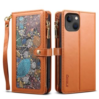 ESEBLE Star Series Lanyard Rits Portemonnee RFID Leren Tas, For iPhone 15