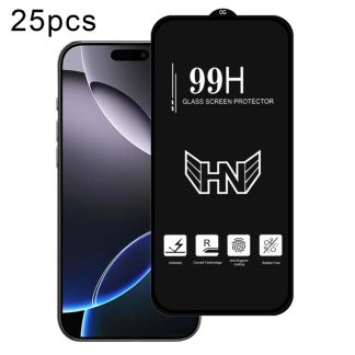 25pcs High Aluminum Large Arc Full Screen Tempered Glass Film, For iPhone 16 Pro Max, For iPhone 16 Pro, For iPhone 16 Plus, For iPhone 16, For iPhone 15 Pro Max, For iPhone 15 Pro, For iPhone 15 Plus, For iPhone 15