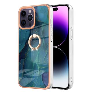 Electroplating Marble Dual-side IMD Phone Case with Ring, For iPhone 16 Pro Max, For iPhone 16 Pro, For iPhone 16 Plus, For iPhone 16