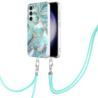 Electroplating IMD Splicing Dual-side Marble TPU Phone Case with Lanyard, For Samsung Galaxy S23 FE 5G