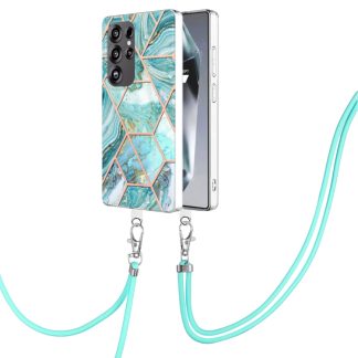 Electroplating IMD Splicing Dual-side Marble TPU Phone Case with Lanyard, For Samsung Galaxy S25 Ultra 5G, For Samsung Galaxy S24 Ultra 5G, For Samsung Galaxy S24+ 5G, For Samsung Galaxy S24 5G