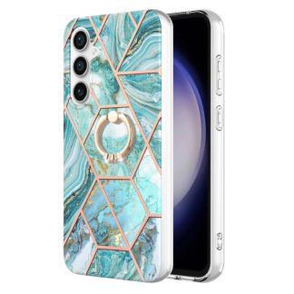 Splicing Marble Flower IMD TPU Phone Case Ring Holder, For Samsung Galaxy S23 FE 5G