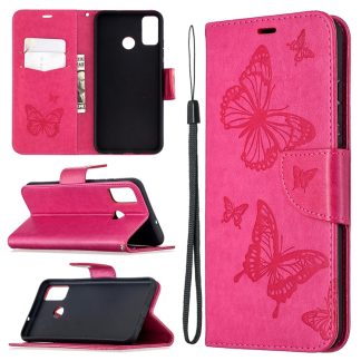 Two Butterflies Embossing Pattern Horizontal Flip Leather Case with Holder & Card Slot & Wallet & Lanyard, For Huawei Honor 9X Lite, For Xiaomi Redmi 9