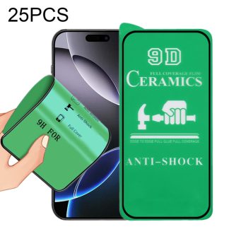 25pcs 9D Full Screen Full Glue Ceramic Film, For iPhone 16 Pro Max, For iPhone 16 Pro, For iPhone 16 Plus, For iPhone 16, For iPhone 15 Pro Max, For iPhone 15 Pro, For iPhone 15 Plus, For iPhone 15