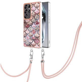 Electroplating Pattern IMD TPU Shockproof Case with Neck Lanyard, For Samsung Galaxy S25 Ultra 5G, For Samsung Galaxy S24 FE 5G, For Samsung Galaxy S24 Ultra 5G, For Samsung Galaxy S24+ 5G