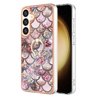 Electroplating Pattern IMD TPU Shockproof Case with Rhinestone Ring Holder, For Samsung Galaxy S24 5G