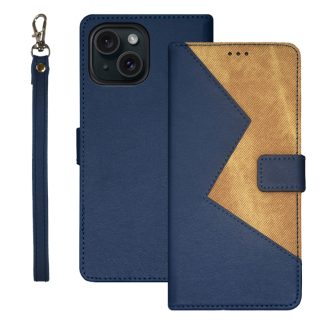 idewei Tweekleurige leren telefoonhoes met splitsen, For iPhone 15 Plus, For iPhone 15
