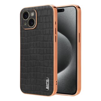 AZNS gegalvaniseerd frame met krokodiltextuur, volledige dekking telefoonhoesje, For iPhone 15, For iPhone 14 Plus, For iPhone 14, For iPhone 14 Pro