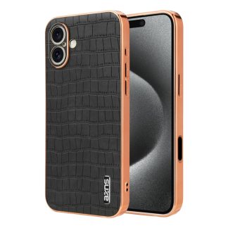 AZNS gegalvaniseerd frame met krokodiltextuur, volledige dekking telefoonhoesje, For iPhone 16, For iPhone 15 Pro Max, For iPhone 15 Pro, For iPhone 15 Plus