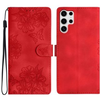 Cherry Blossom Butterfly Skin Feel Embossed PU Phone Case, For Samsung Galaxy S25 Ultra 5G, For Samsung Galaxy S24 FE 5G