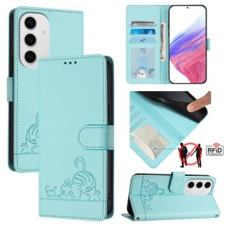 Cat Rat Embossed RFID Leather Phone Case with Lanyard, For Samsung Galaxy S24 FE 5G