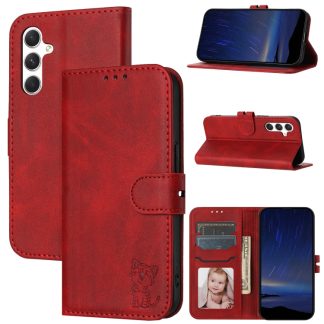 Embossed Happy Cat Pattern Flip Leather Phone Case, For Samsung Galaxy S24 FE 5G