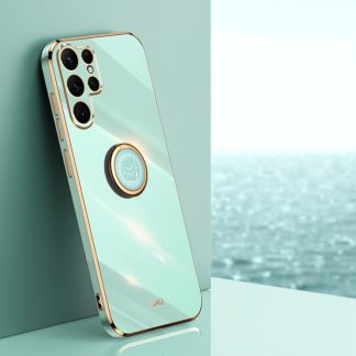 XINLI Straight Edge 6D Electroplate TPU Phone Case with Ring Holder, For Samsung Galaxy S25 Ultra 5G, For Samsung Galaxy S24 FE 5G