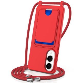 Integrated Card Bag Solid Color Liquid Silicone Phone Case with Lanyard, For Samsung Galaxy S25 Edge 5G, For Samsung Galaxy S25 5G, For Samsung Galaxy S25+ 5G, For Samsung Galaxy S25 Ultra 5G, For Samsung Galaxy S24 FE 5G