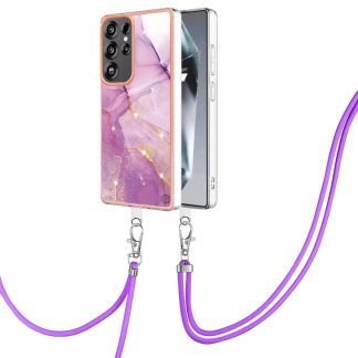 Electroplating Marble Dual-side IMD Phone Case with Lanyard, For Samsung Galaxy S25 Ultra 5G, For Samsung Galaxy S24 FE 5G
