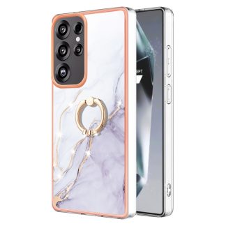 Electroplating Marble IMD TPU Phone Case with Ring Holder, For Samsung Galaxy S25 Ultra 5G, For Samsung Galaxy S24 FE 5G