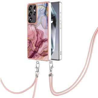 Electroplating Marble Dual-side IMD Phone Case with Lanyard, For Samsung Galaxy S25 Ultra 5G, For Samsung Galaxy S24 FE 5G
