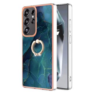 Electroplating Marble Dual-side IMD Phone Case with Ring, For Samsung Galaxy S25 Ultra 5G, For Samsung Galaxy S24 FE 5G