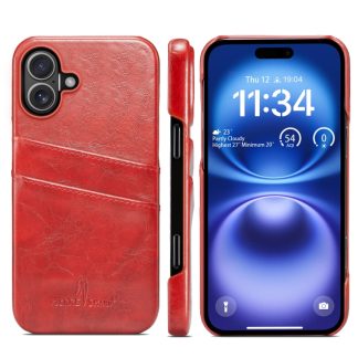Fierre Shann Retro Oil Wax Texture Kaartsleuven PU Leren Telefoonhoesje, For iPhone 16