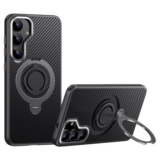 Carbon Fiber MagSafe Phone Case with 360 Degree Rotating Holder, For Samsung Galaxy S25 5G, For Samsung Galaxy S25+ 5G, For Samsung Galaxy S25 Ultra 5G