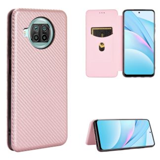 Carbon Fiber Texture Magnetic Horizontal Flip TPU + PC + PU Leather Case with Card Slot, For Xiaomi Mi 10T Lite