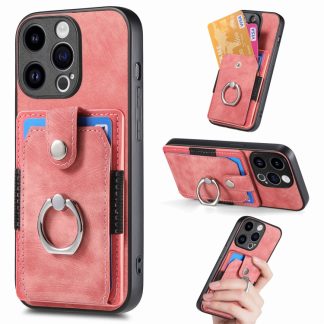 Retro Skin-feel Ring Card Wallet Phone Case, For iPhone 15 Pro Max, For iPhone 15 Pro, For iPhone 15 Plus, For iPhone 15