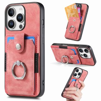 Retro Skin-feel Ring Card Wallet Phone Case, For iPhone 16 Pro Max, For iPhone 16 Pro, For iPhone 16 Plus, For iPhone 16