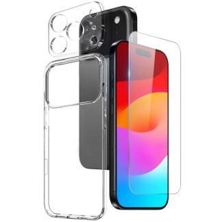 NORTHJO 3 in 1 TPU Phone Case with Screen Film and Lens Film, For iPhone 17 Pro Max, For iPhone 17 Pro, For iPhone 17, For iPhone 17 Air, For iPhone 16e, For iPhone 16 Pro Max, For iPhone 16 Pro, For iPhone 16 Plus, For iPhone 16, For iPhone 15 Pro Max...