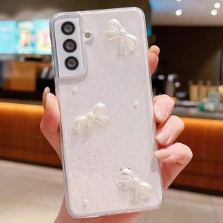 Pearl Bow Glitter Epoxy TPU Phone Case, For Samsung Galaxy S25 5G, For Samsung Galaxy S25+ 5G, For Samsung Galaxy S25 Ultra 5G, For Samsung Galaxy S24 FE 5G, For Samsung Galaxy S24 Ultra 5G, For Samsung Galaxy S24+ 5G, For Samsung Galaxy S24 5G...