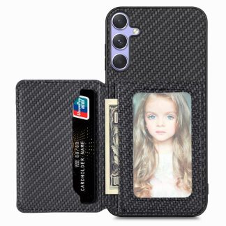 Carbon Fiber Magnetic Card Wallet RFID Blocking Phone Case, For Samsung Galaxy S25+ 5G, For Samsung Galaxy S25 Ultra 5G, For Samsung Galaxy S24 Ultra 5G, For Samsung Galaxy S24+ 5G