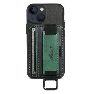 Suteni H13 Card Wallet Wrist Strap Holder PU Phone Case, For iPhone 15