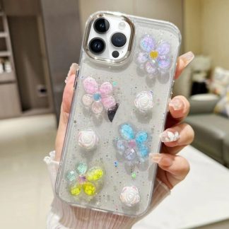 3D Flower Glitter Epoxy TPU Phone Case, For iPhone 13 Pro Max, For iPhone 13 Pro, For iPhone 13, For iPhone  12, For iPhone 12 Pro Max, For iPhone 11