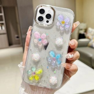 3D Flower Glitter Epoxy TPU Phone Case, For iPhone 16 Pro Max, For iPhone 16 Pro, For iPhone 16 Plus, For iPhone 16, For iPhone 15 Pro Max, For iPhone 15 Pro, For iPhone 15 Plus, For iPhone 15, For iPhone 14 Plus, For iPhone 14, For iPhone 14 Pro...