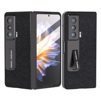 Integrated Cross Texture Genuine Leather Phone Case with Holder, For Honor Magic Vs, For OPPO Find N2