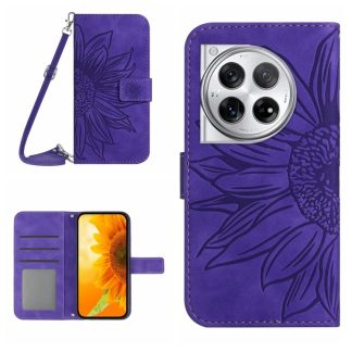 Skin Feel Sun Flower Embossed Leather Phone Case with Lanyard, For OnePlus 12R 5G Global, For OnePlus 12 5G Global