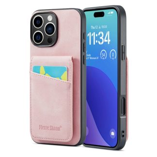 Fierre Shann Crazy Horse Card Holder Back Cover PU Phone Case, For iPhone 16 Pro Max, For iPhone 16 Pro, For iPhone 16 Plus, For iPhone 16