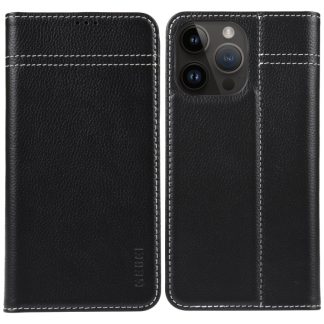 GEBEI Top-grain Horizontal Flip Leather Phone Case, For iPhone 15 Pro, For iPhone 15 Plus, For iPhone 15