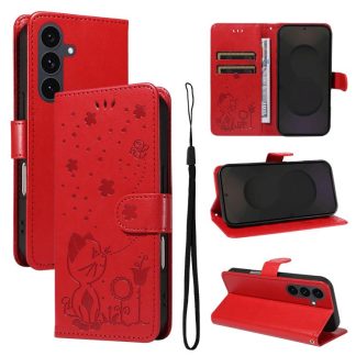 Cat and Bee Embossed Flip Leather Phone Case, For Samsung Galaxy S25 FE 5G, For Samsung Galaxy S25 / S24 5G, For Samsung Galaxy S25+ / S24+ 5G, For Samsung Galaxy S25 Ultra 5G