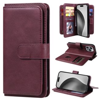 Multi-Function Wallet 10 Card Slots Leather Phone Case, For iPhone 16 Pro Max, For iPhone 16 Pro, For iPhone 16 Plus, For iPhone 16