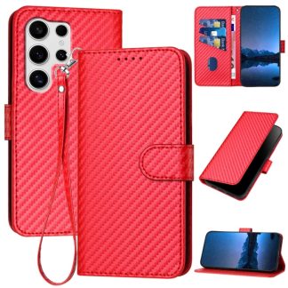 YX0070 Carbon Fiber Buckle Leather Phone Case with Lanyard, For Samsung Galaxy S25 Ultra 5G
