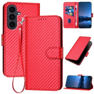 YX0070 Carbon Fiber Buckle Leather Phone Case with Lanyard, For Samsung Galaxy S25 FE 5G, For Samsung Galaxy S25 5G, For Samsung Galaxy S25+ 5G