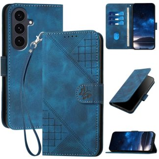 Grid Butterfly Embossed Pattern Leather Phone Case with Lanyard, For Samsung Galaxy S25 FE 5G, For Samsung Galaxy S25 5G, For Samsung Galaxy S25+ 5G, For Samsung Galaxy S25 Ultra 5G