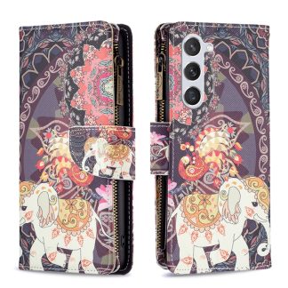 Colored Drawing Pattern Zipper Leather Phone Case, For Samsung Galaxy S25 5G, For Samsung Galaxy S25+ 5G