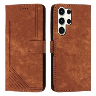 Skin Feel Stripe Pattern Leather Phone Case with Lanyard, For Samsung Galaxy S25 Ultra 5G