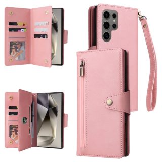 Rivet Buckle 9 Cards Three Fold Leather Phone Case, For Samsung Galaxy S25 Ultra 5G