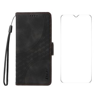 ENKAY Embossed Rhombus Starry Leather Phone Case with Screen Film, For Samsung Galaxy A26 / A16 4G / 5G, For Samsung Galaxy S25 5G / S24 5G, For Samsung Galaxy S25+ / S24+ 5G
